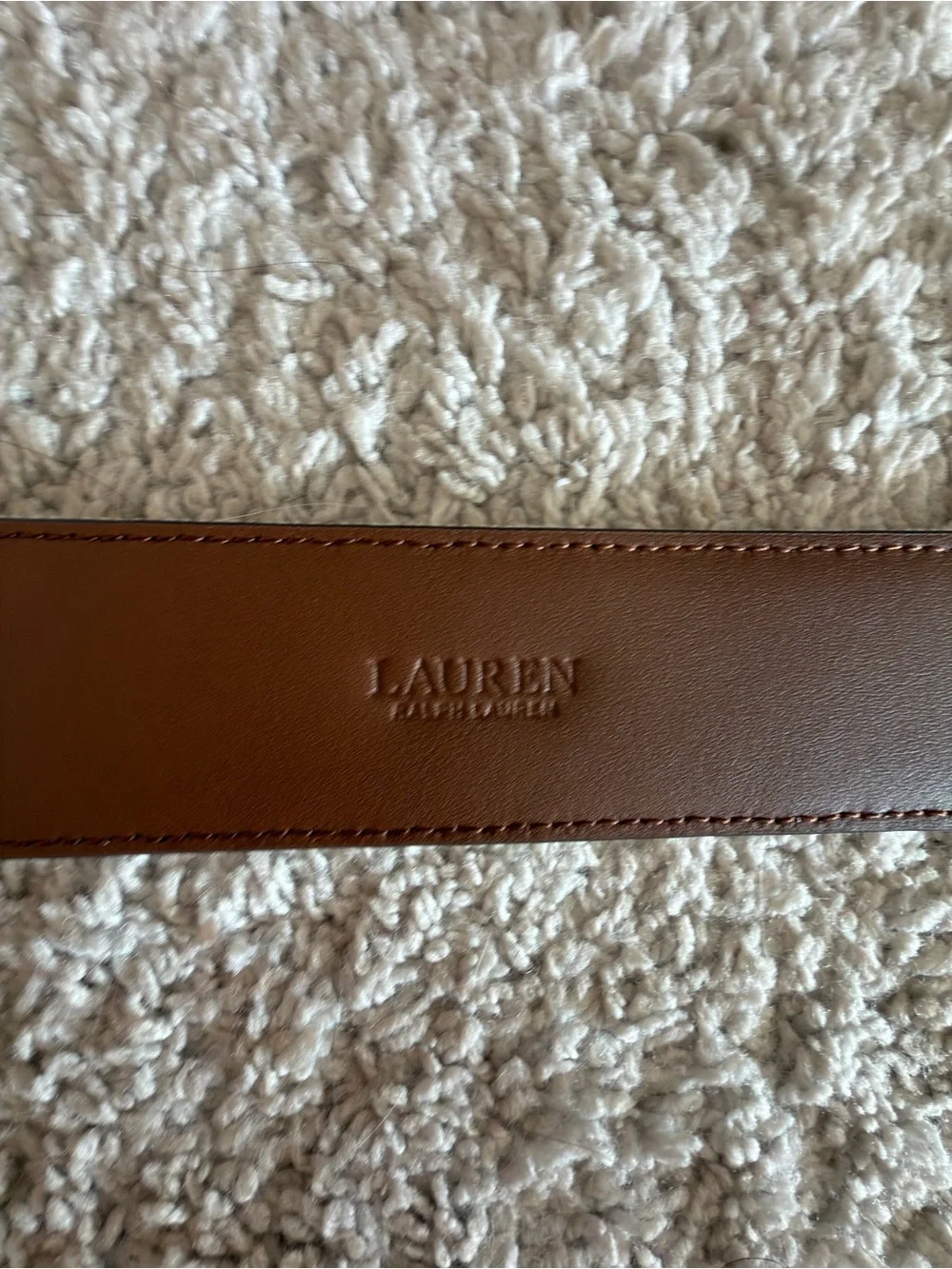 Ralph Lauren Women’s Canvas Belt with Brown Leather Trim - Cream